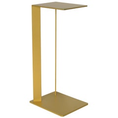 Brass Plated Satin Brush Finished Side C-Shaped Over Sofa End Table