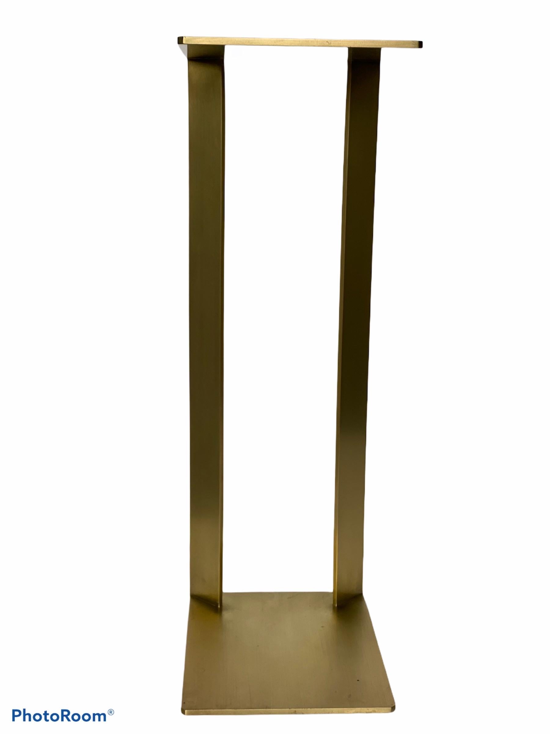 North American Brass Plated Satin Brush Finished Side C-Shaped Over Sofa End Table For Sale