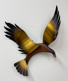 Brass Plated Seagull Bird Wall Sculpture in Flight Attributed to C.Jere, a Pair