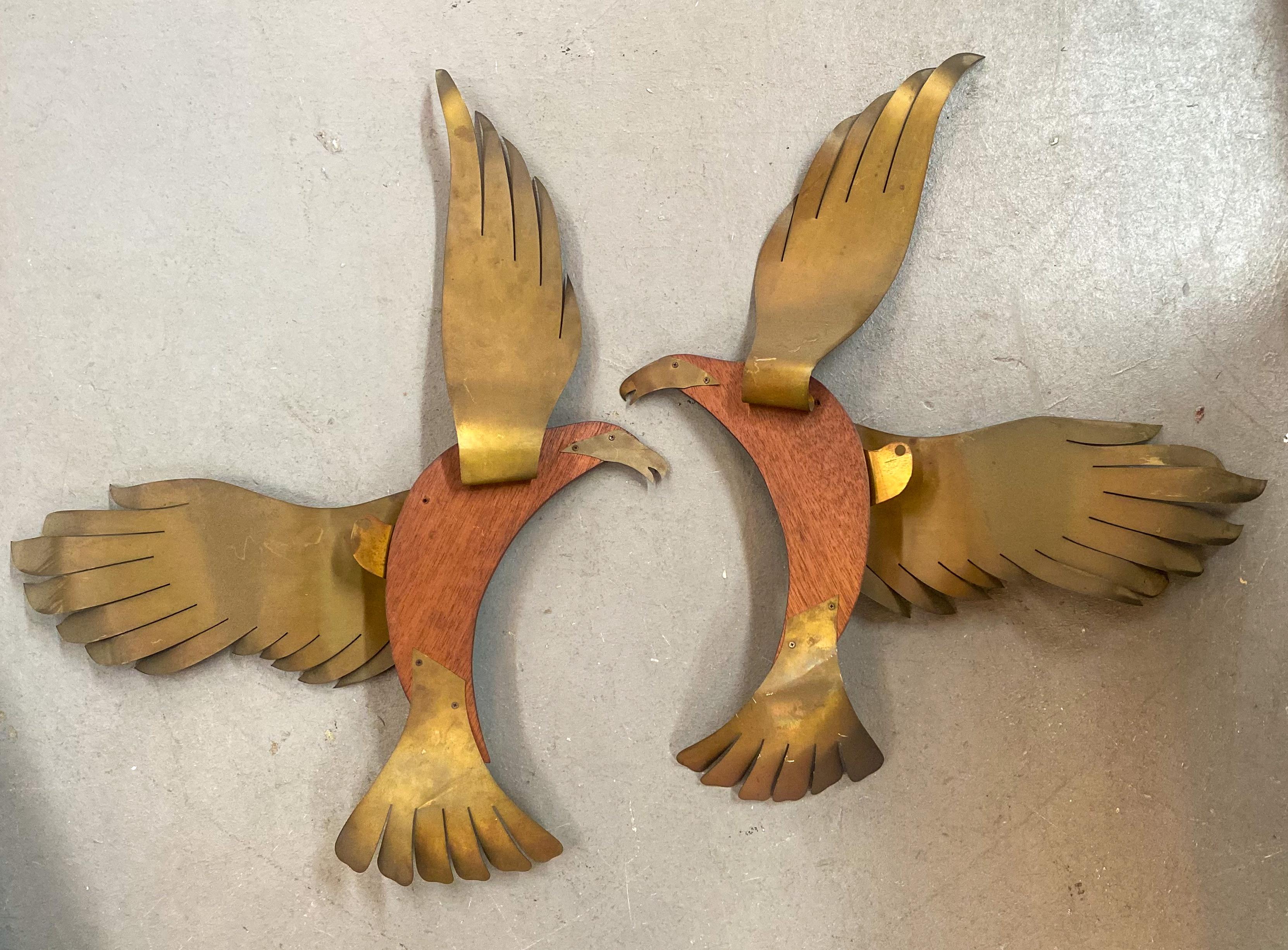 Brass Plated Seagull Bird Wall Sculpture in Flight Attributed to C.Jere, a Pair For Sale 2