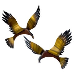Vintage Brass Plated Seagull Bird Wall Sculpture in Flight Attributed to C.Jere, a Pair