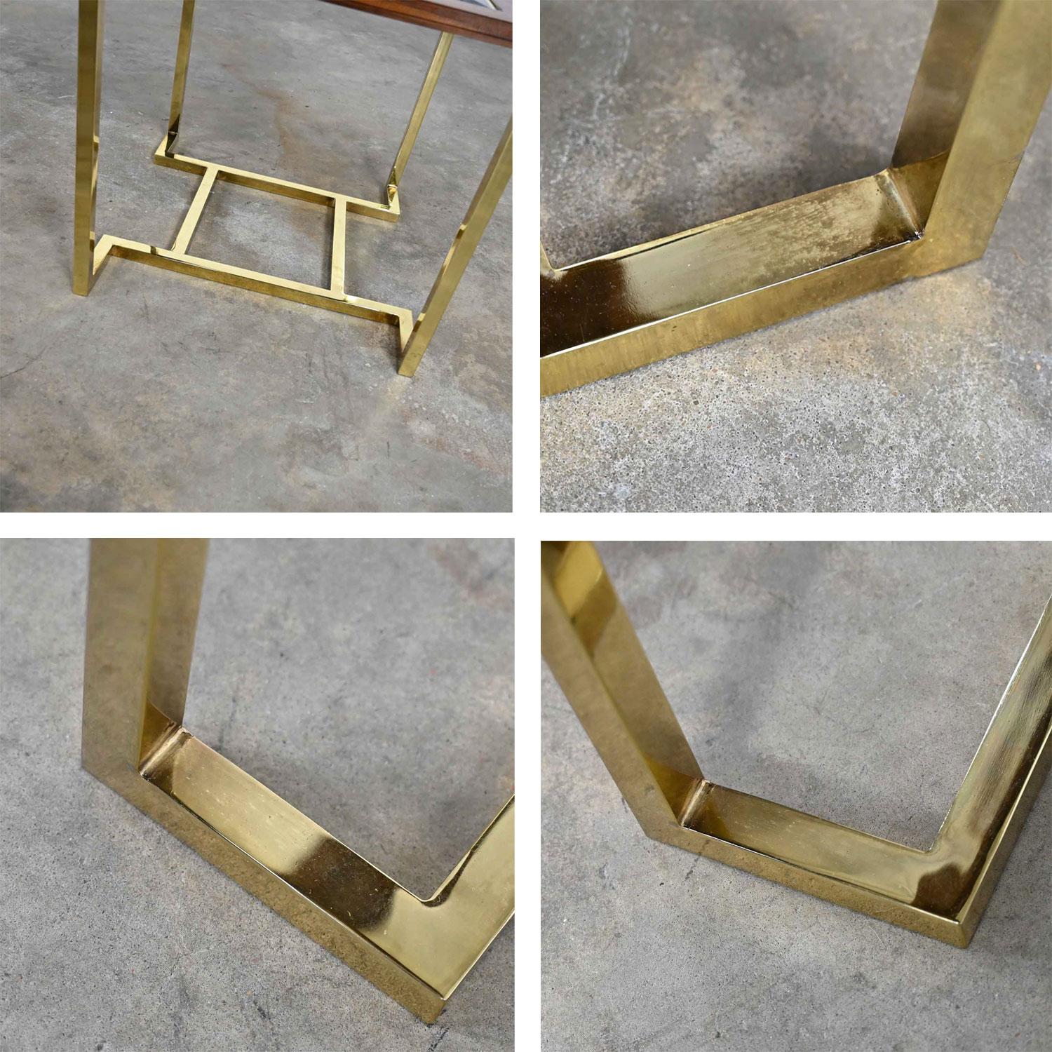 Beveled Brass Plated Wood & Glass End Table by Thomasville Furn Style Milo Baughman For Sale