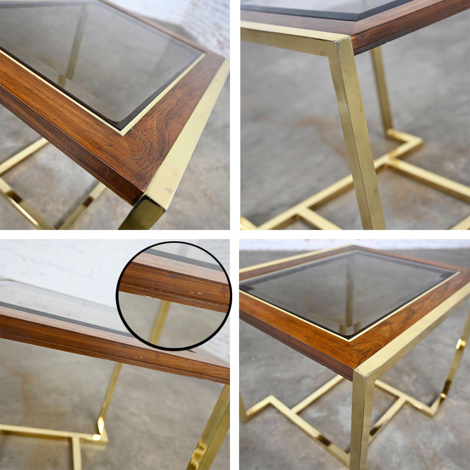 Brass Plated Wood & Glass End Table by Thomasville Furn Style Milo Baughman In Good Condition For Sale In Topeka, KS