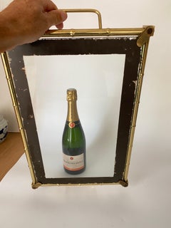 Messingplatte mit Kunstbambusstruktur, goldfarbene Farbe, Frankreich um 1970