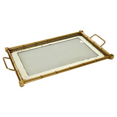 Brass Platter with its Faux Bamboo Structure, Gold Color, France circa 1970