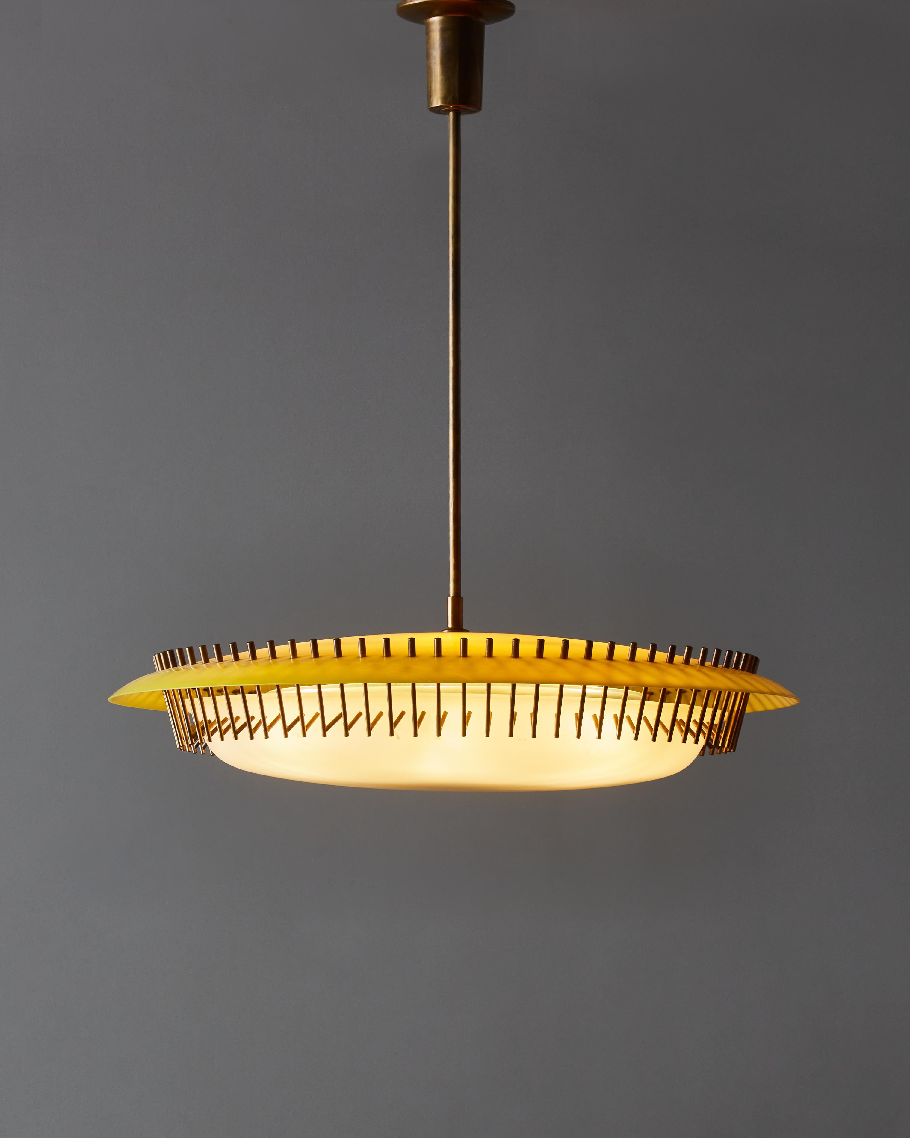 Mid-Century Modern Brass, Plexi and Frosted Glass Angelo Lelli Chandelier for Arredoluce