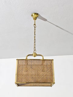 Brass, plexiglass, and Vienna straw Pendant Lamp, 1970s