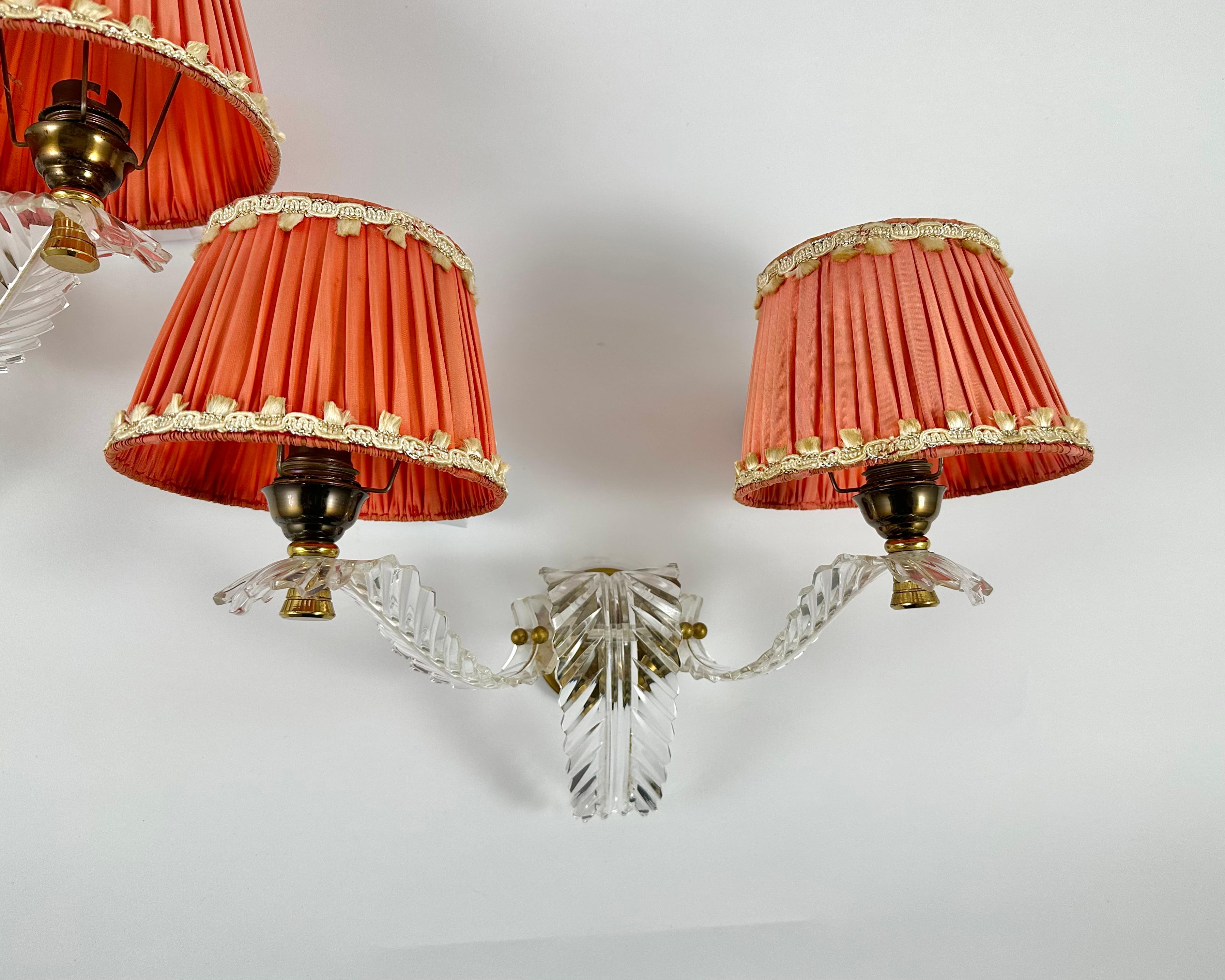 Brass Plexiglass Orange Double Arm Sconces Vintage With Shades, France, 1970 In Good Condition For Sale In Bastogne, BE
