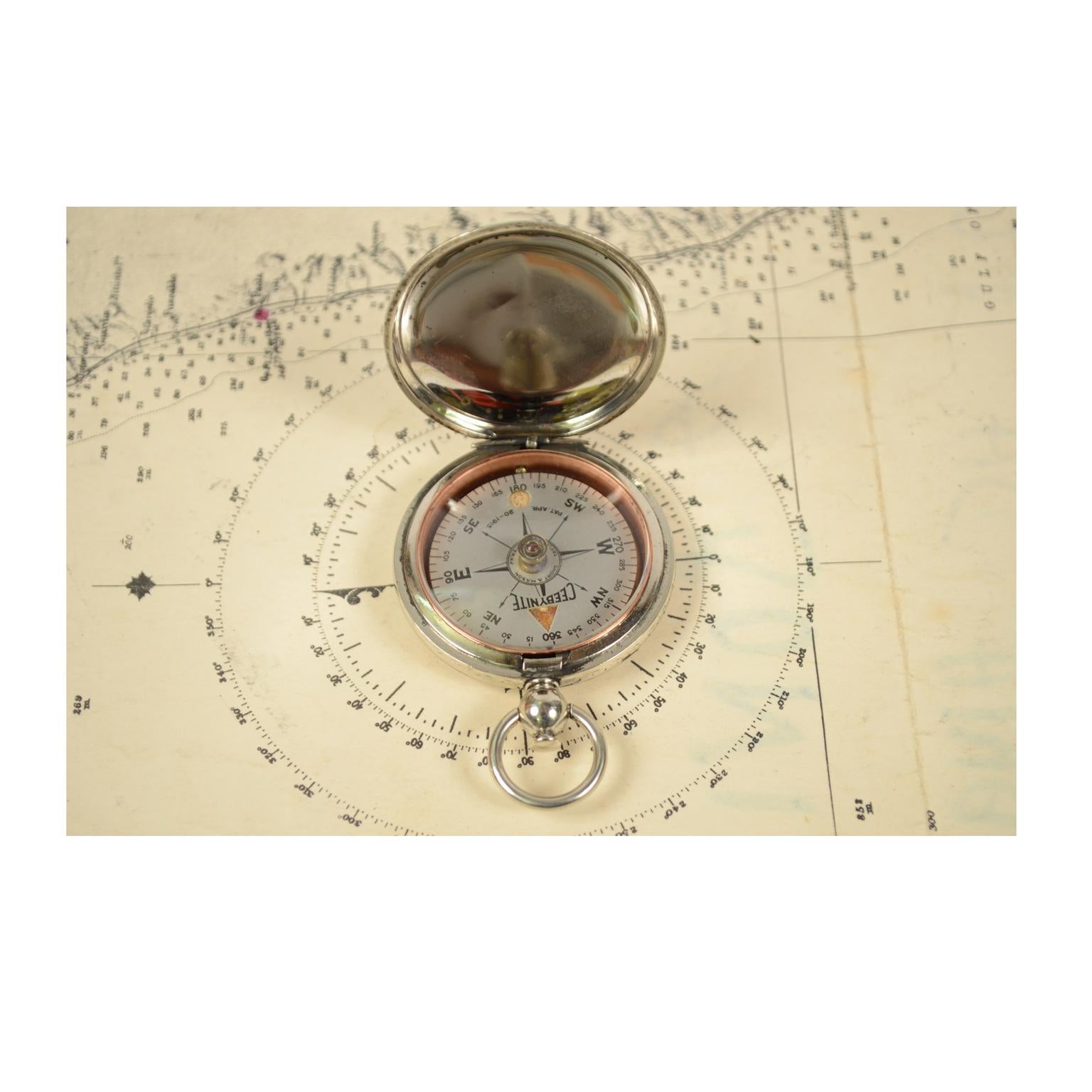 Early 20th Century Brass Pocket Compass Used by American Aviation Officers, 1915