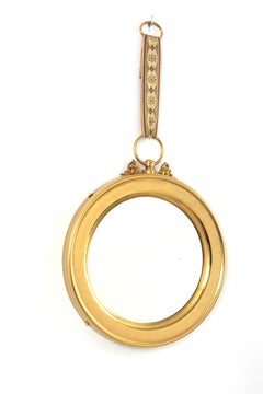 Brass Pocket Watch Mirror Hanging From a Patterned Ribbon, Italy 1950s
