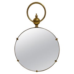 Vintage Brass Pocket Watch Mirror with Loop Top Finial