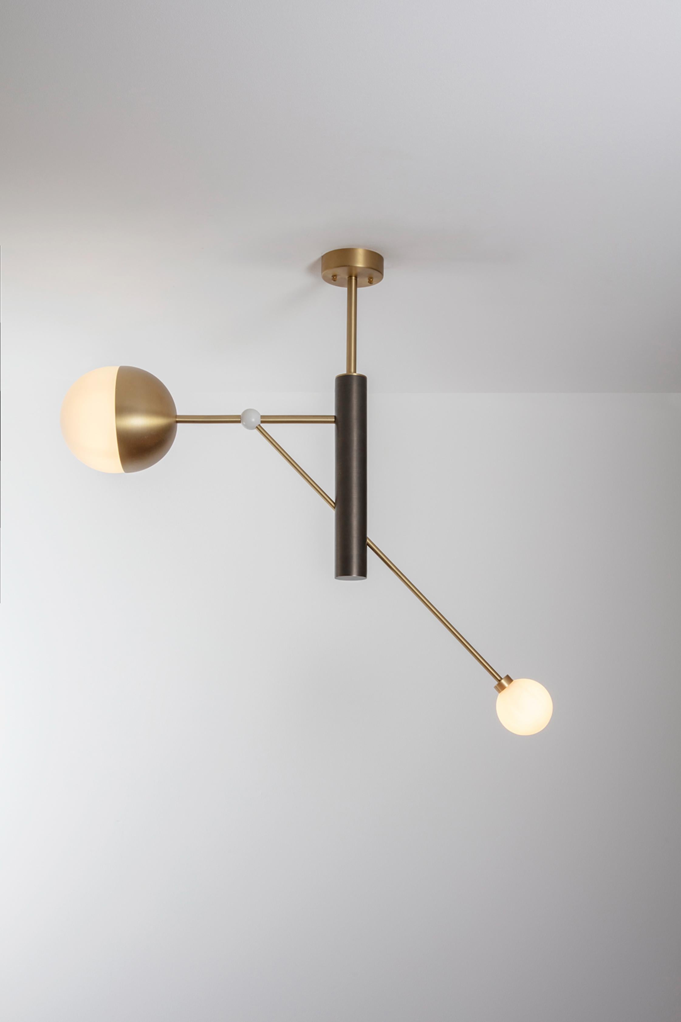 British Brass Pole Dance Pendant Light by Square in Circle For Sale