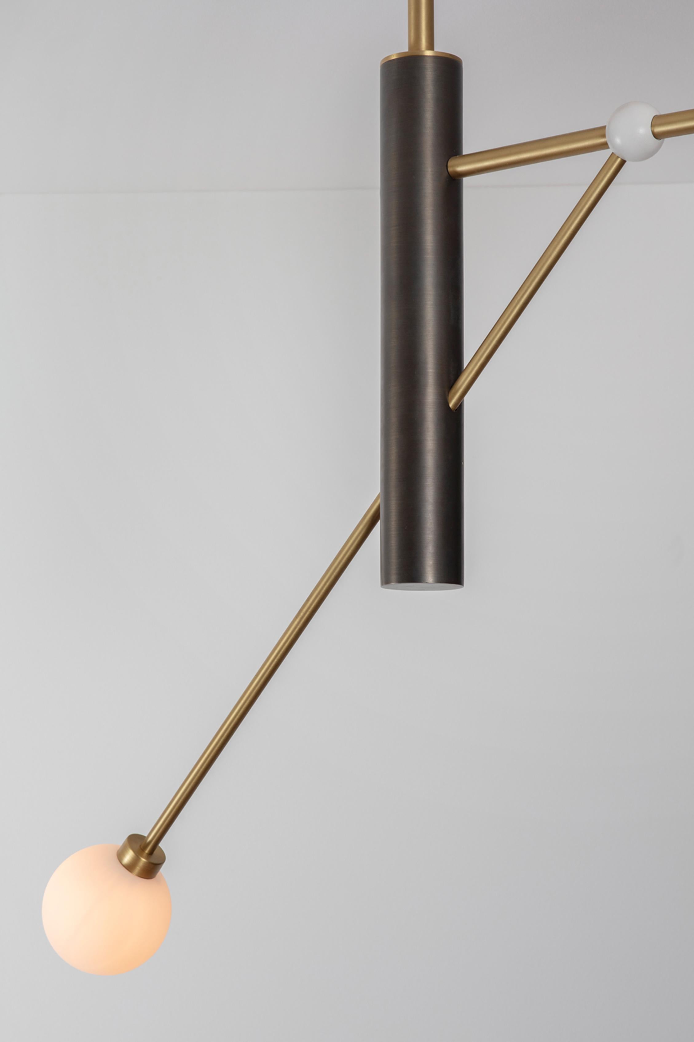 Brass Pole Dance Pendant Light by Square in Circle In New Condition For Sale In Geneve, CH