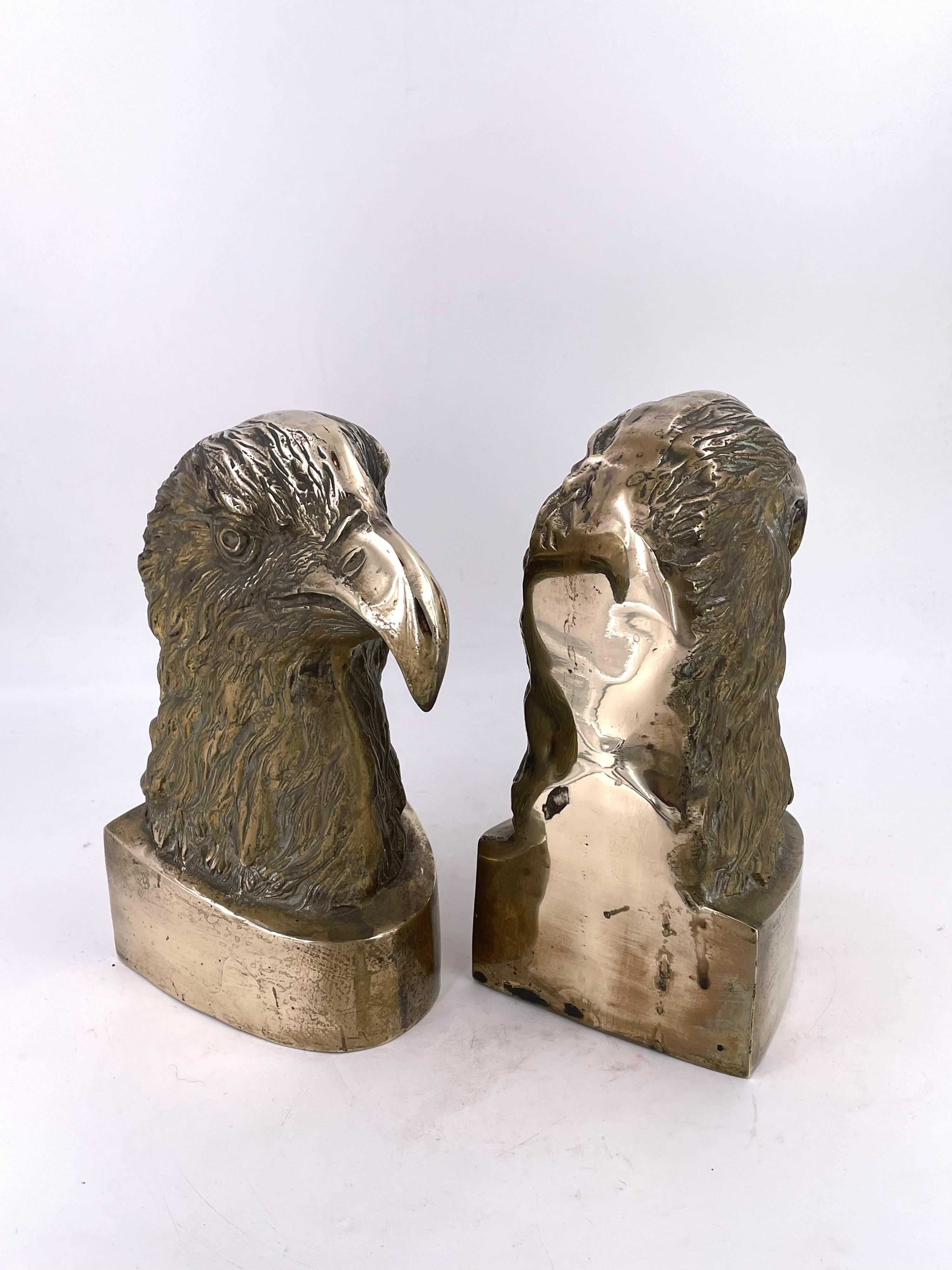 Brass striking American bald eagle bookends from the 1970s. Good weight with nice patina.