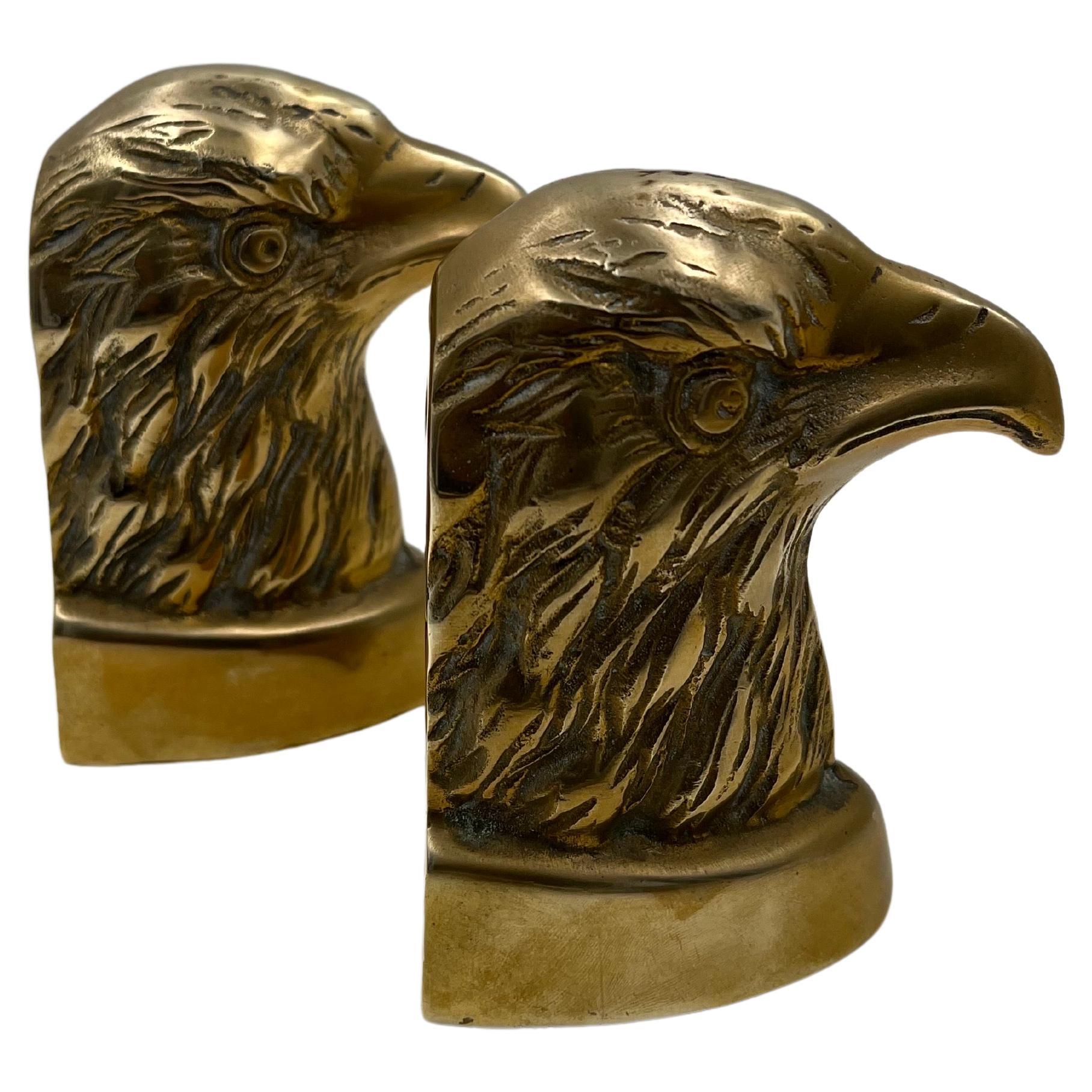 Brass striking American bald eagle bookends from the 1970s. Good weight with nice patina.