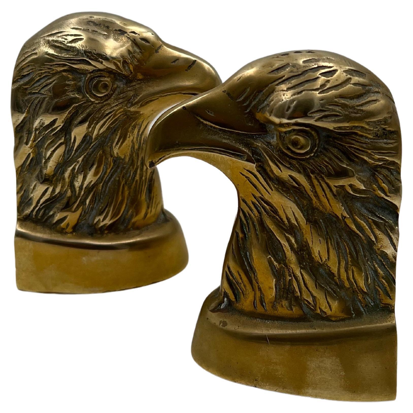 American Colonial Brass Polished American Eagle Bookends, 1970s