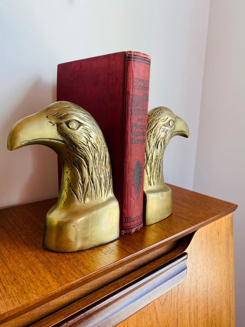 brass eagle head bookends