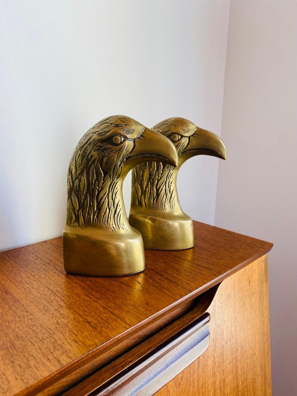 American Colonial Brass Polished American Eagle Bookends 1970s