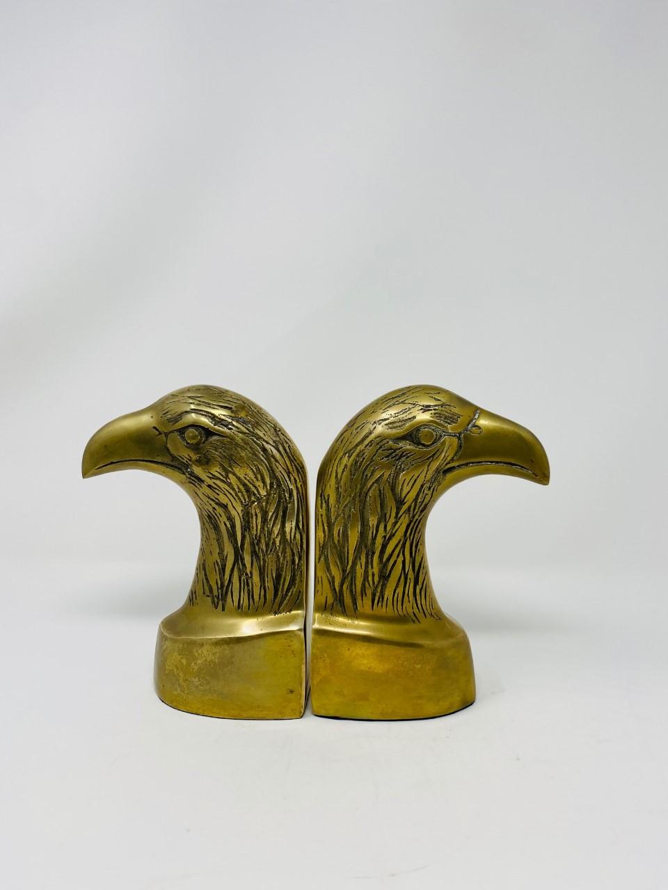20th Century Brass Polished American Eagle Bookends 1970s
