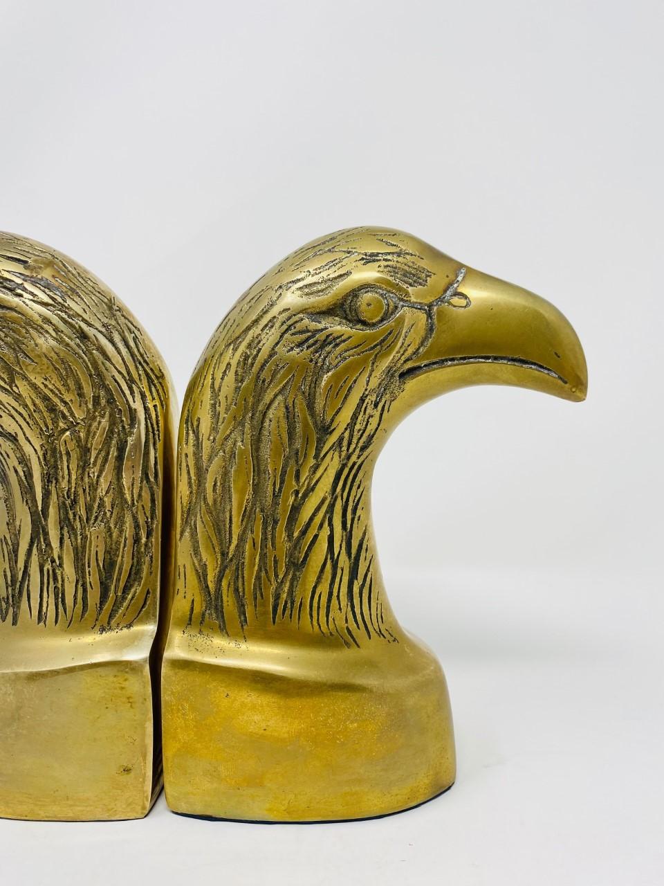 Brass Polished American Eagle Bookends 1970s 1