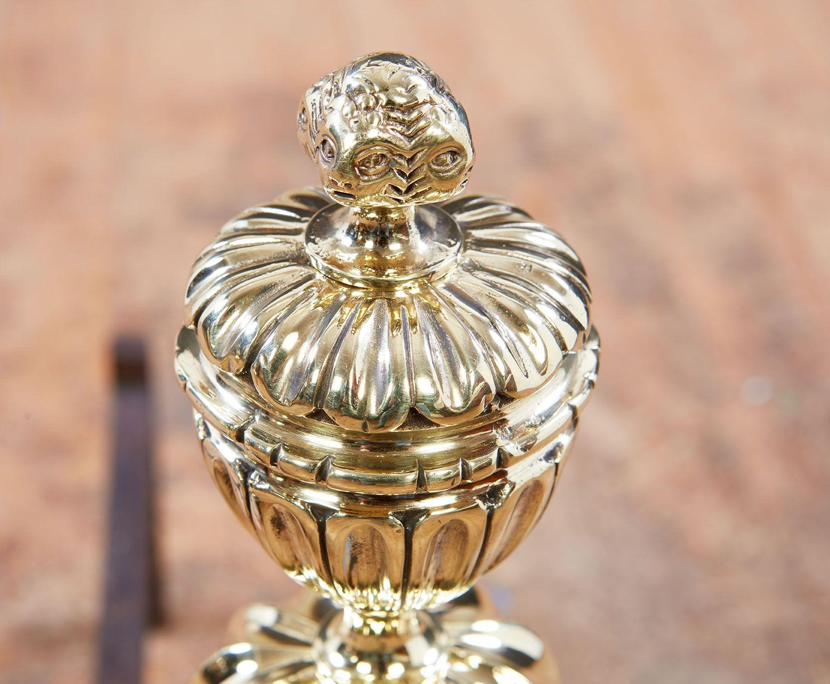 French Brass Pomegranate Andirons For Sale