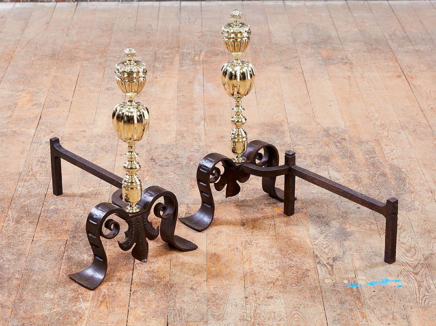 Brass Pomegranate Andirons For Sale 1