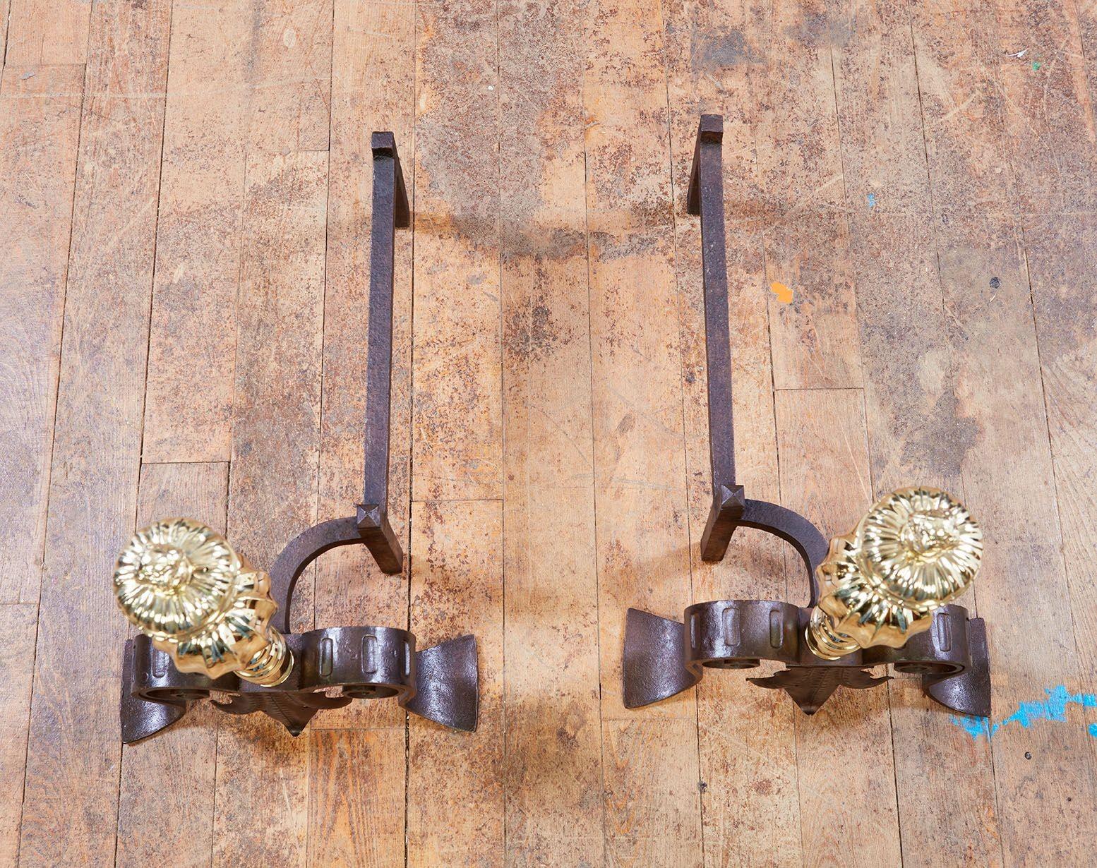Brass Pomegranate Andirons For Sale 2