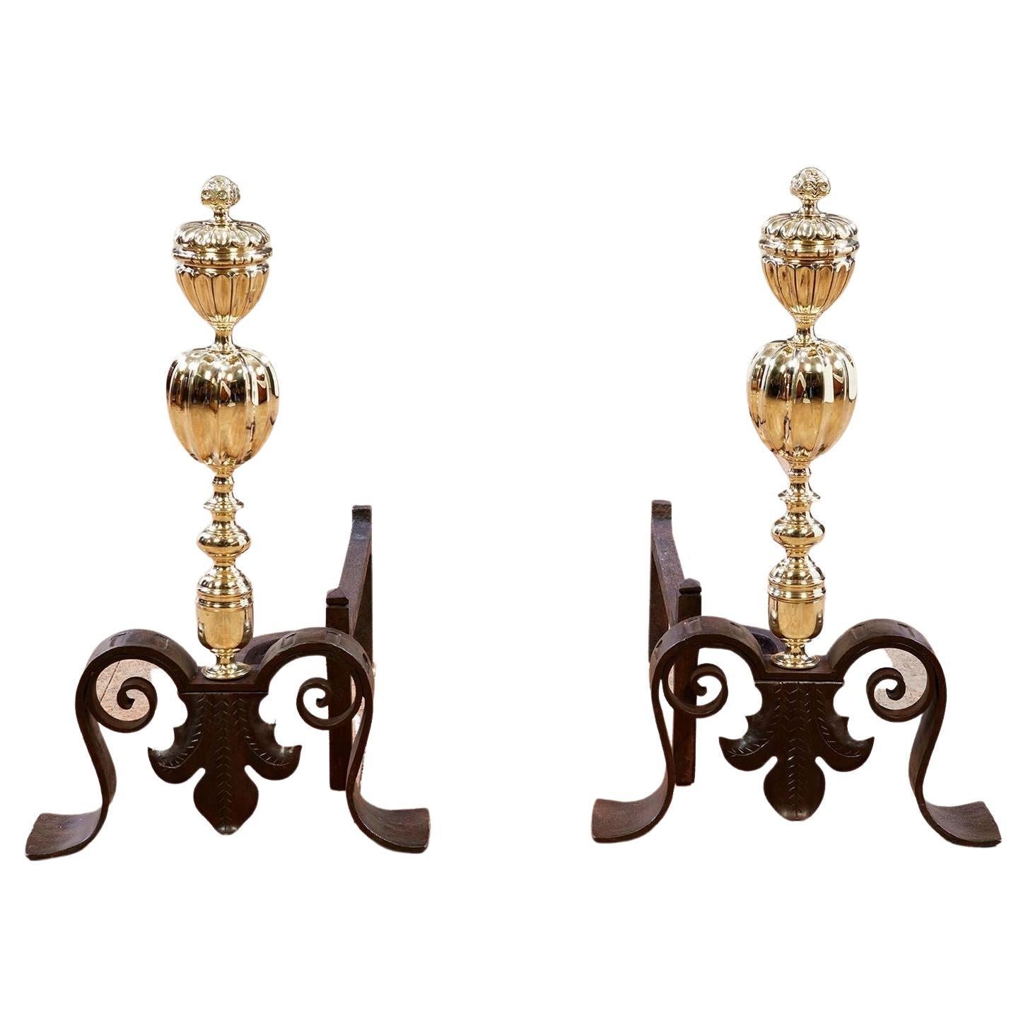 Brass Pomegranate Andirons For Sale