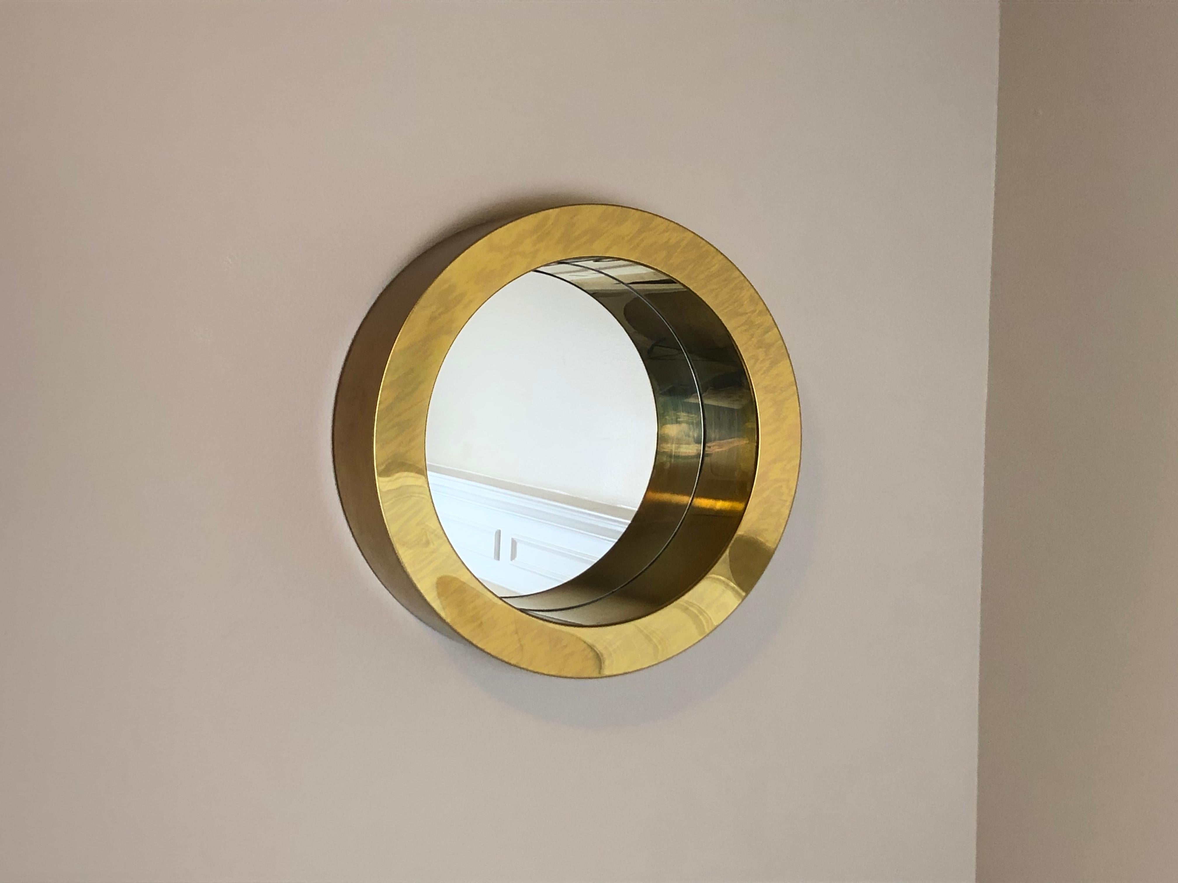 Brass Porthole Mirror Signed C. Jere In Good Condition In Denton, TX