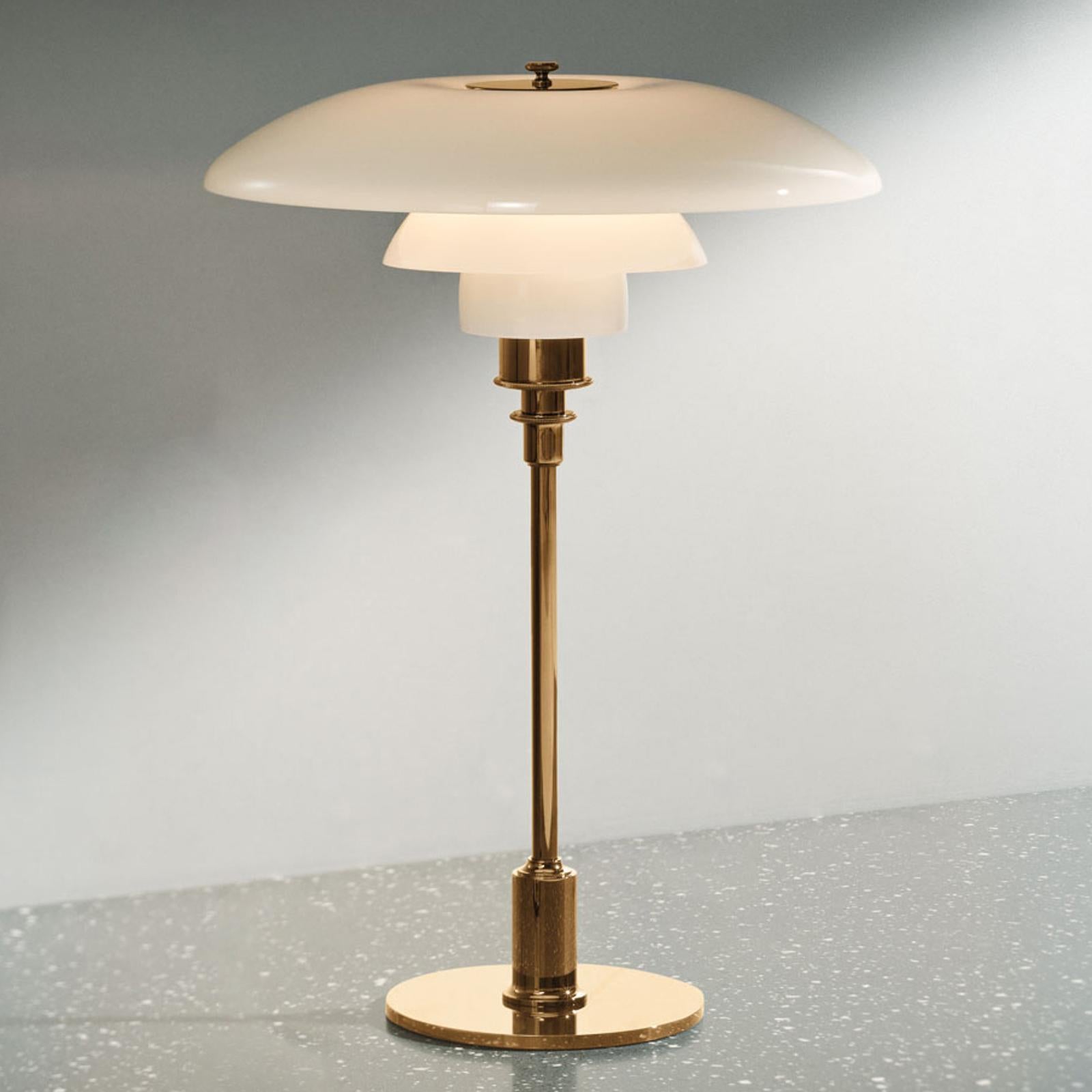 Blown Glass Brass Poul Henningsen PH 3/2 Glass Shades Table Lamp by Louis Poulsen