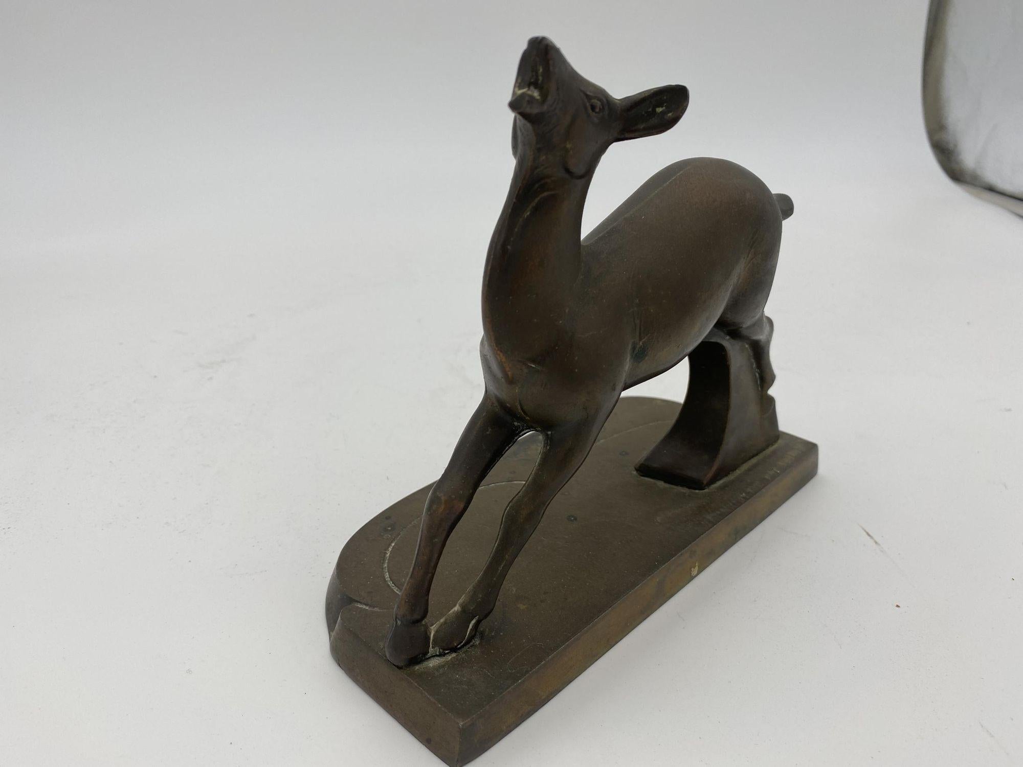 Brass Prancing Art Deco Doe Sculpture by Frankart In Excellent Condition For Sale In Van Nuys, CA