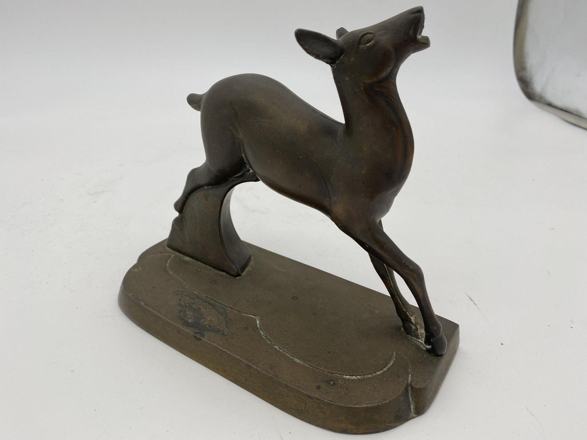 Early 20th Century Brass Prancing Art Deco Doe Sculpture by Frankart For Sale