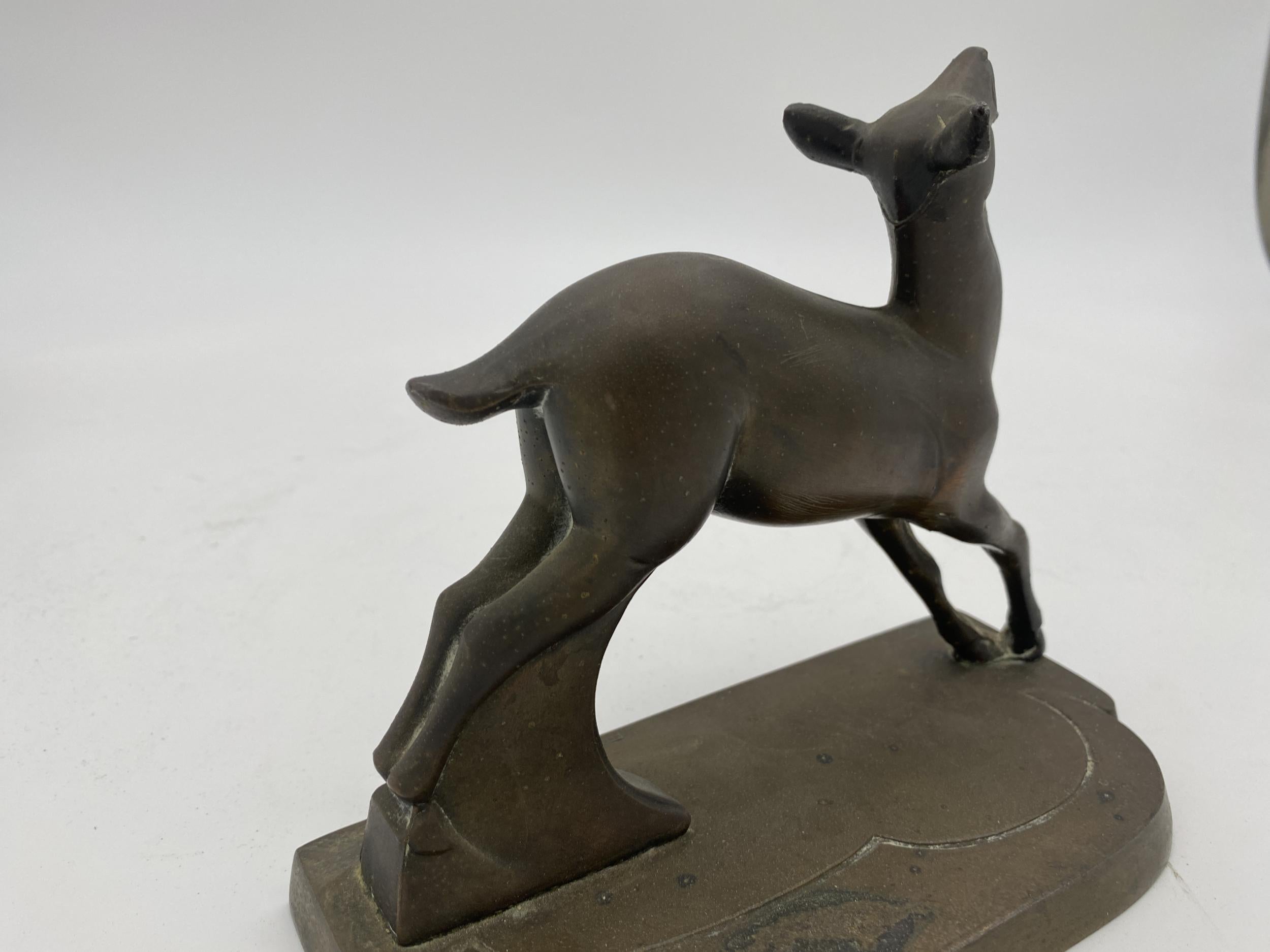 Early 20th Century Brass Prancing Art Deco Doe Sculpture by Frankart