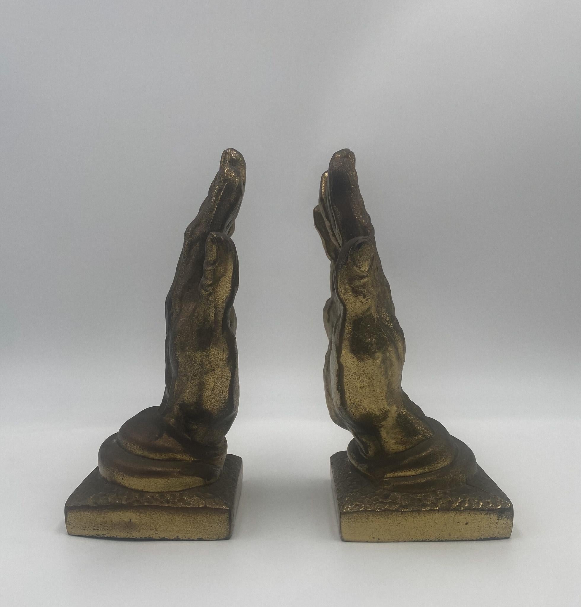 Brass Praying Hands Bookends, 1970's  For Sale 3