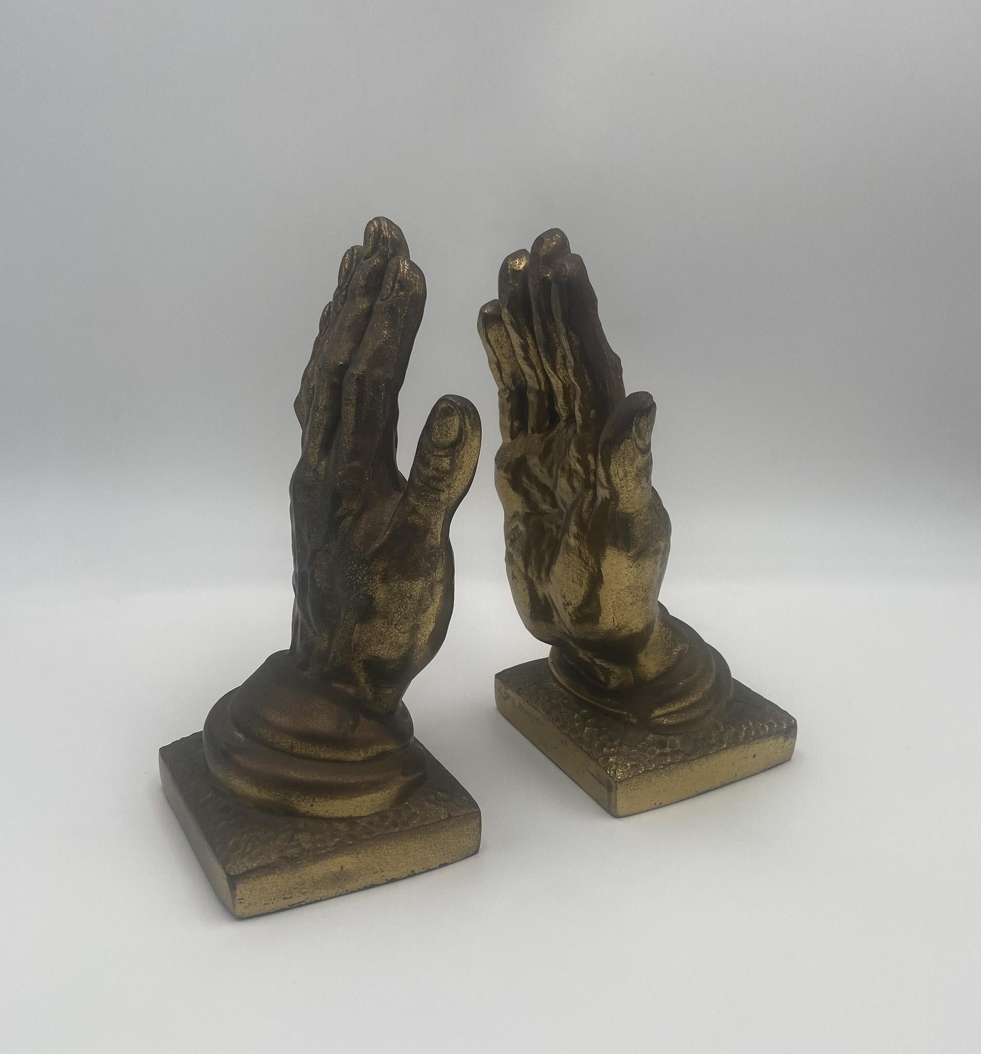 Brass Praying Hands Bookends, 1970's  For Sale 5