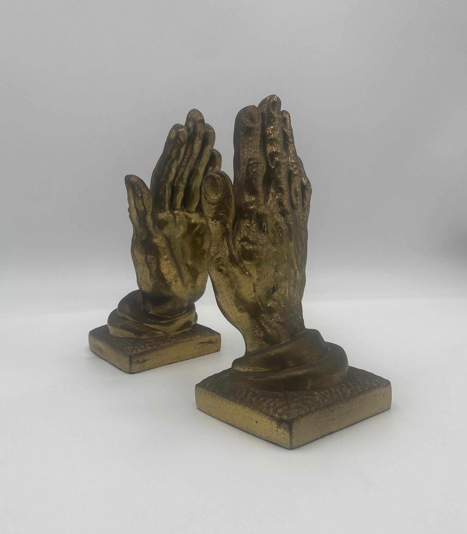 Brass Praying Hands Bookends, 1970's. 