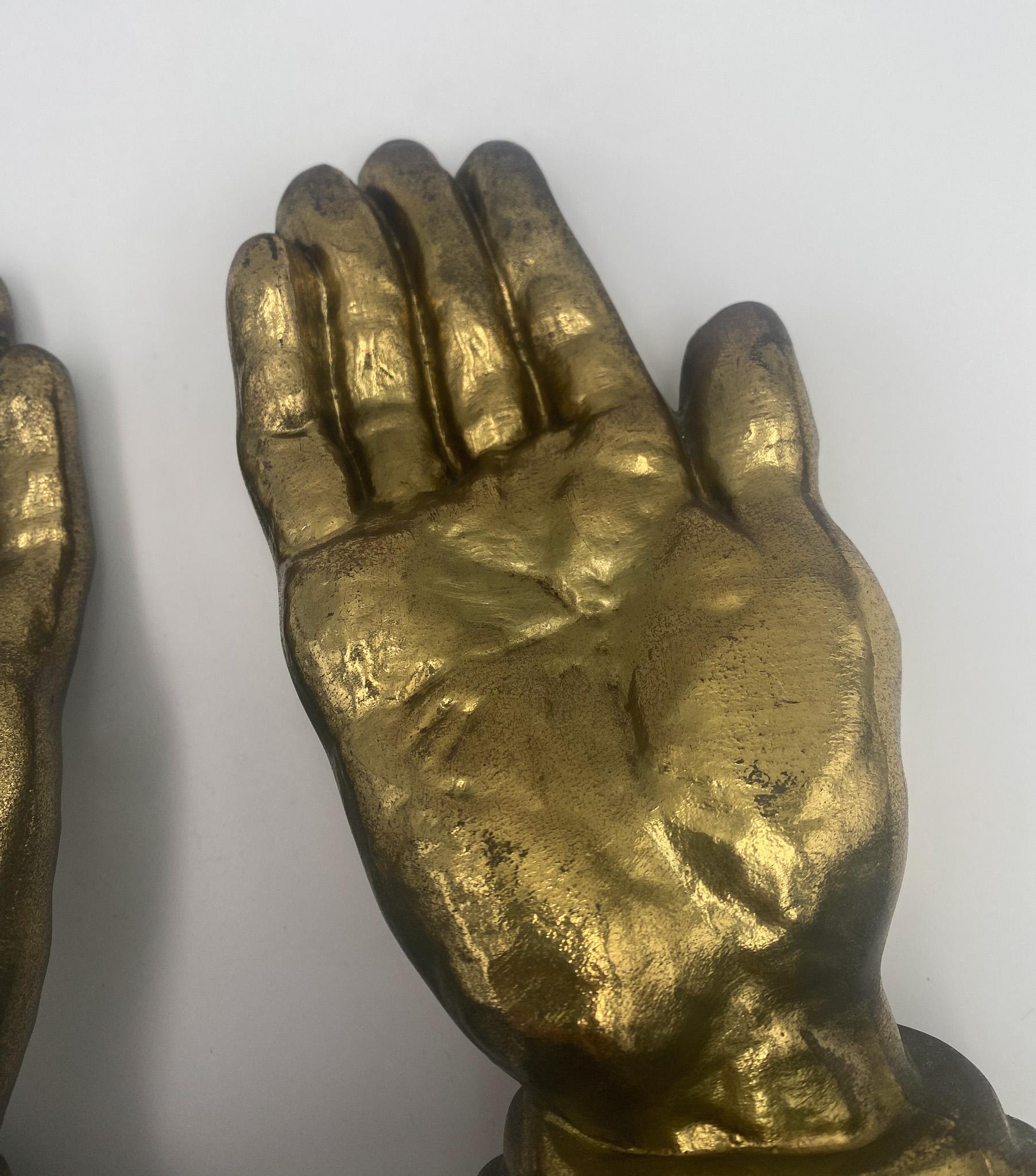 Mid-Century Modern Brass Praying Hands Bookends, 1970's  For Sale