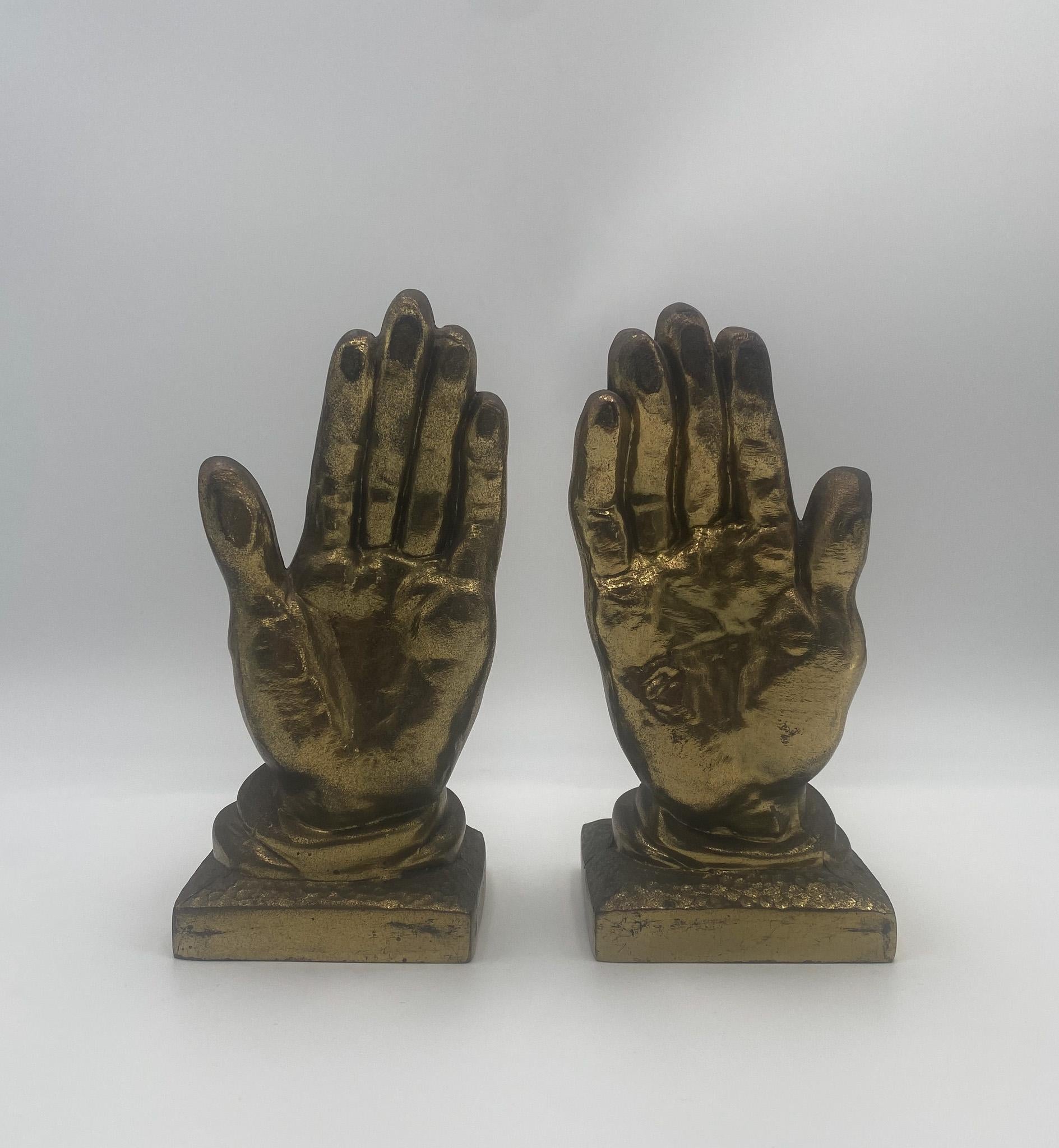 Indian Brass Praying Hands Bookends, 1970's  For Sale