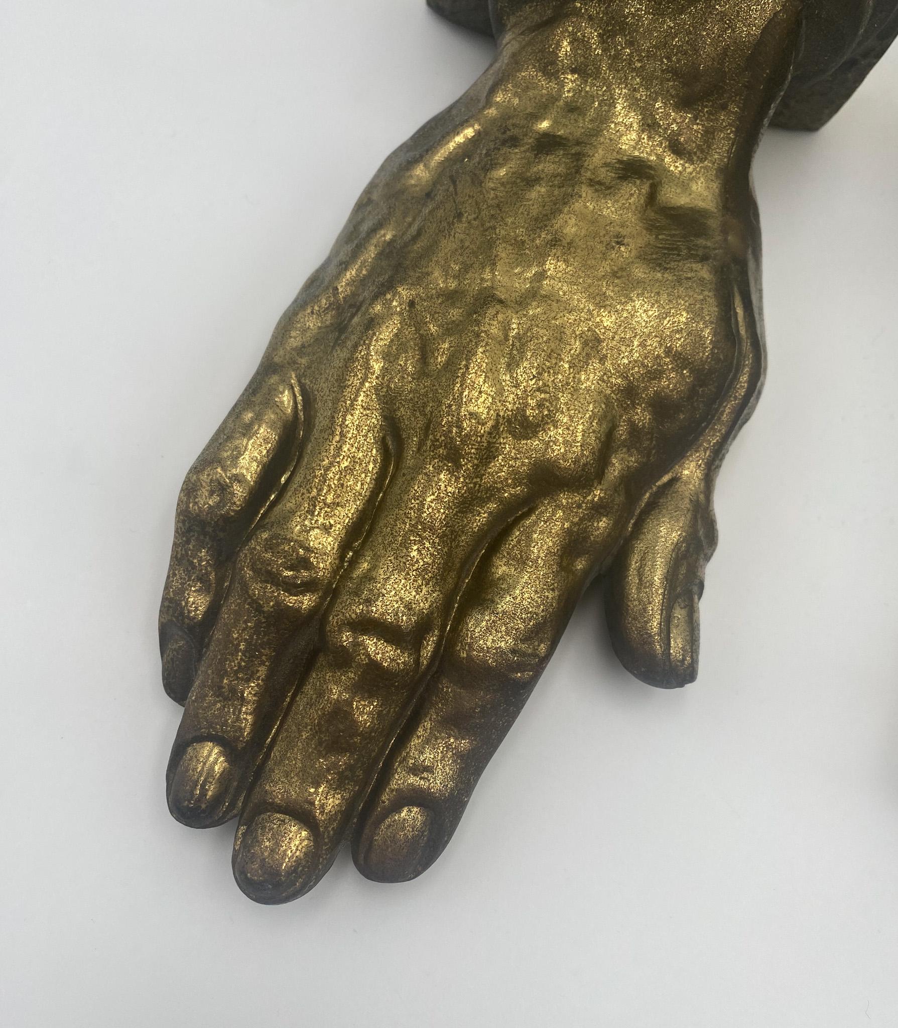 Patinated Brass Praying Hands Bookends, 1970's  For Sale
