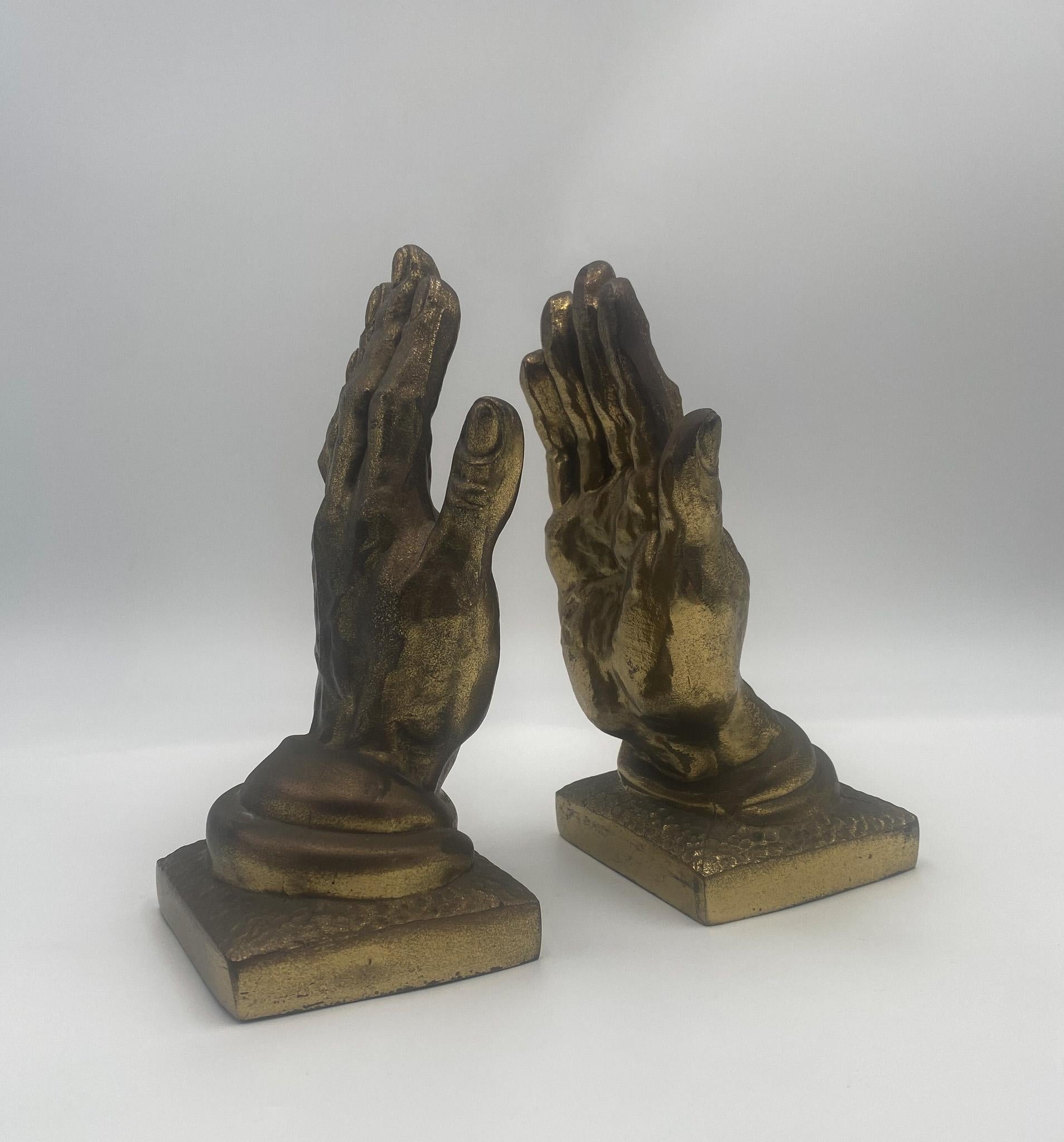 20th Century Brass Praying Hands Bookends, 1970's  For Sale