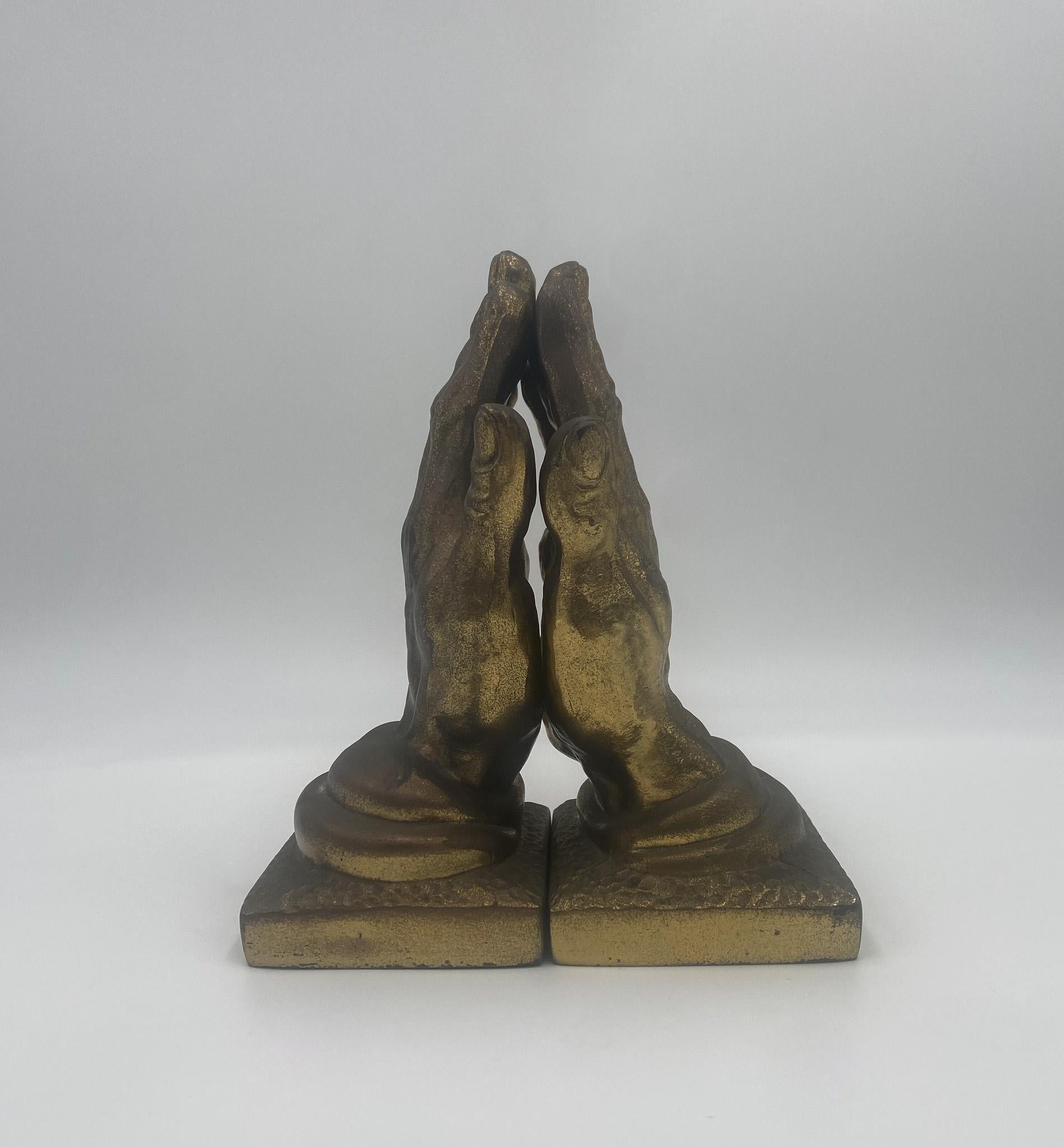 Brass Praying Hands Bookends, 1970's  For Sale 1