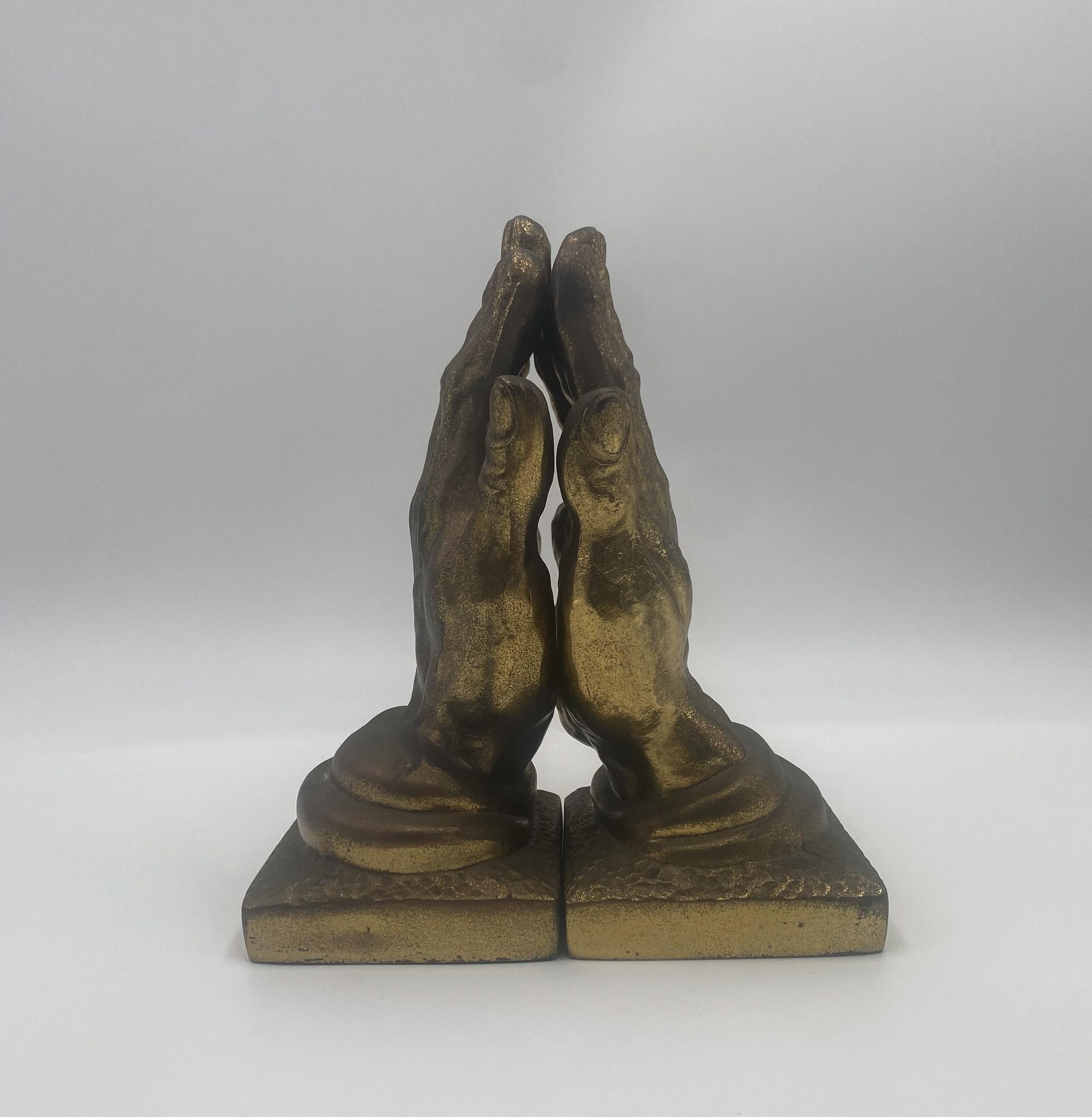 Brass Praying Hands Bookends, 1970's  For Sale 2