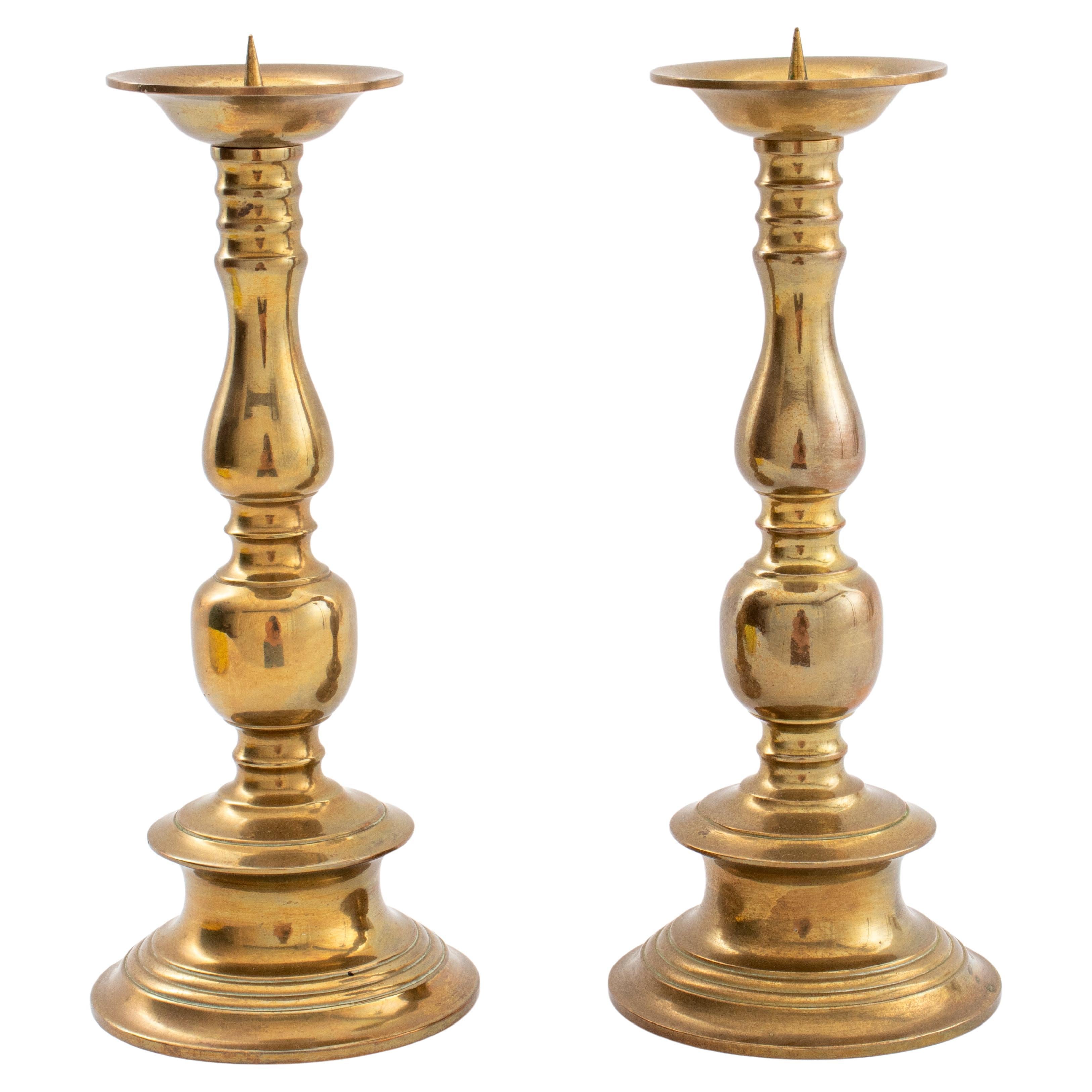 Pair of Large Italian Brass Pricket Candlesticks at 1stDibs