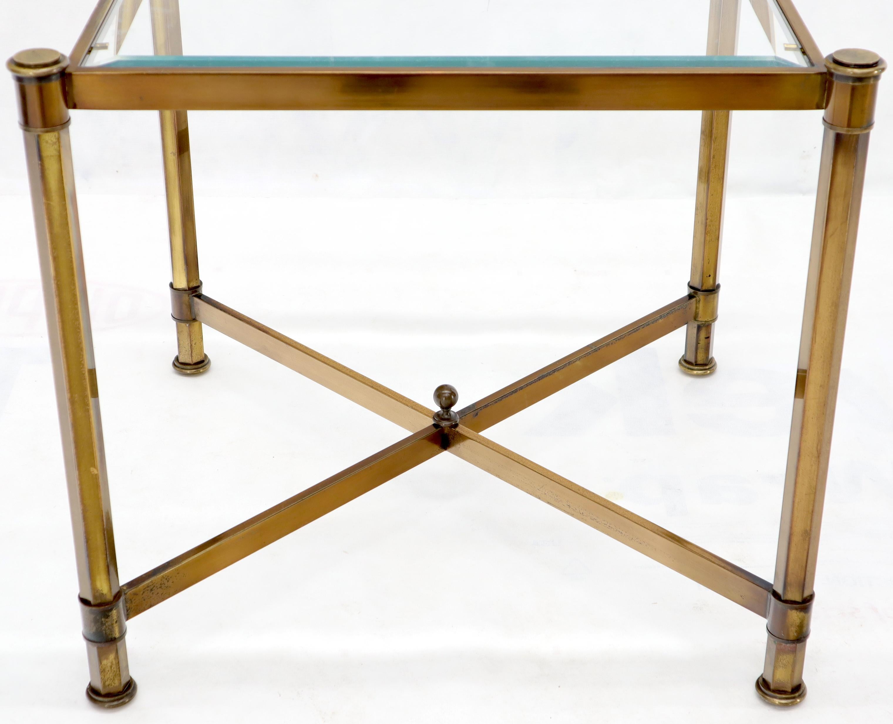 Italian Brass Profile Base Glass Top Square Side End Occasional Table Mid-Century Modern