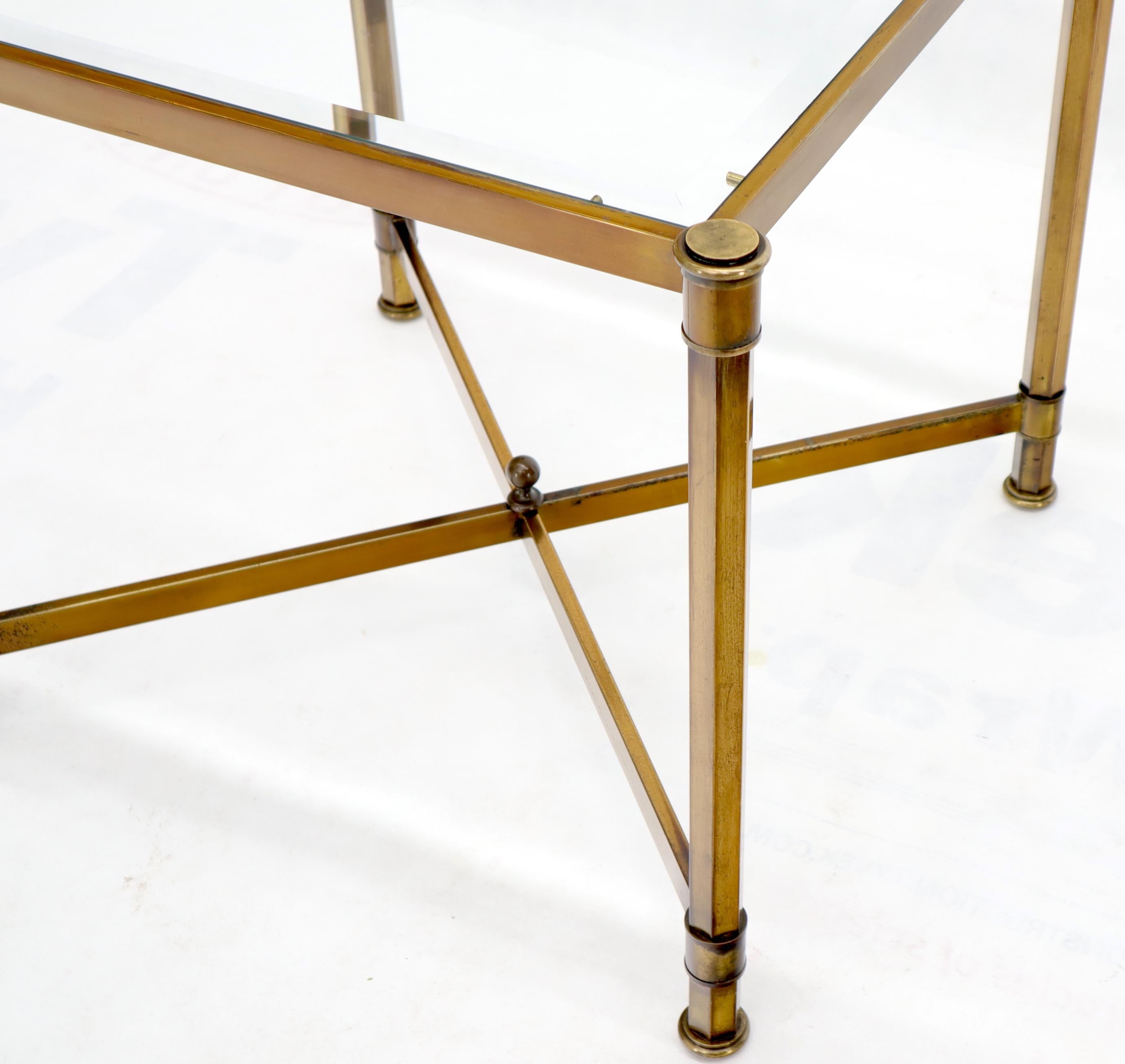 Brass Profile Base Glass Top Square Side End Occasional Table Mid-Century Modern In Excellent Condition In Rockaway, NJ