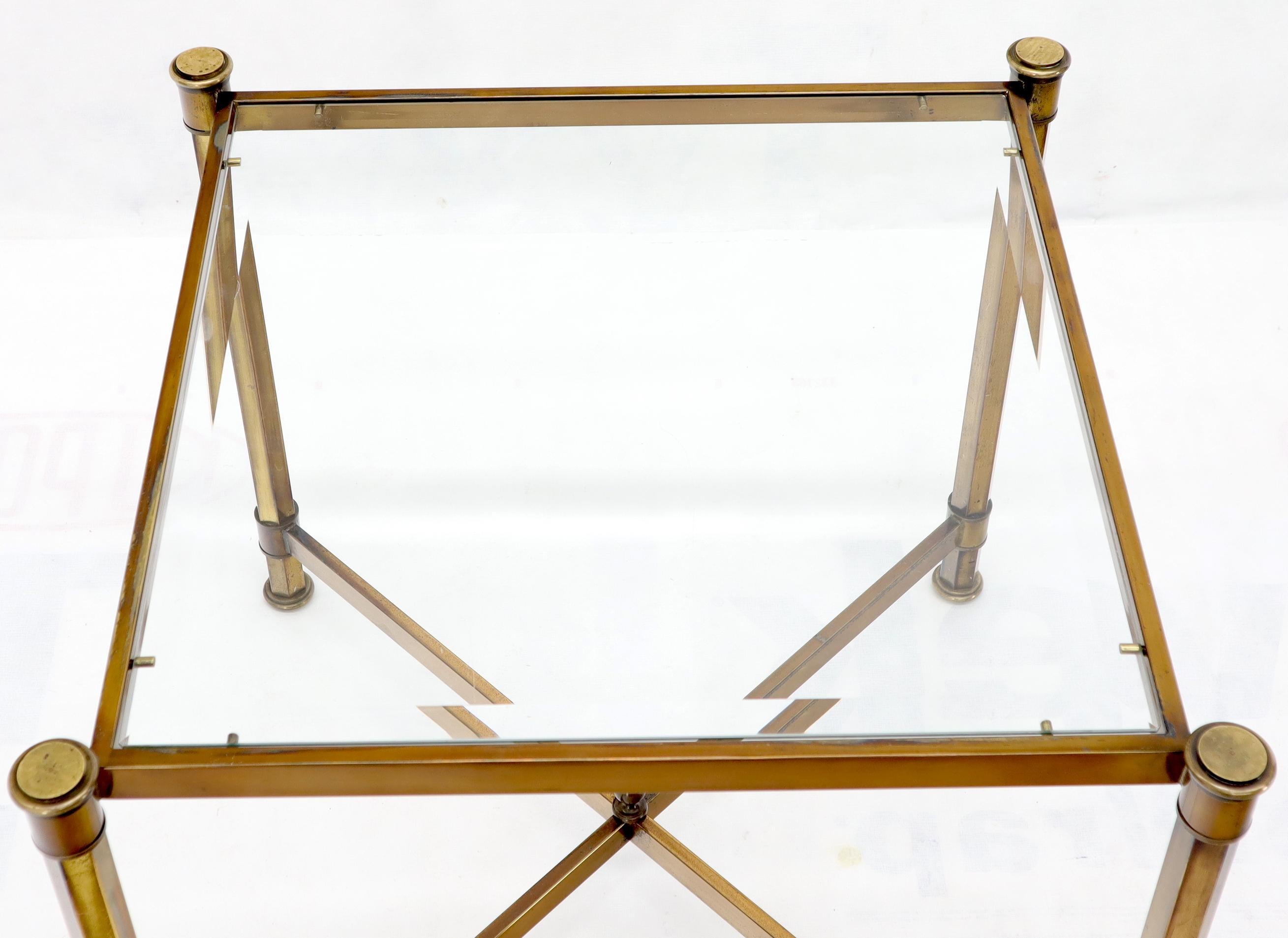 20th Century Brass Profile Base Glass Top Square Side End Occasional Table Mid-Century Modern