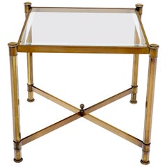 Brass Profile Base Glass Top Square Side End Occasional Table Mid-Century Modern