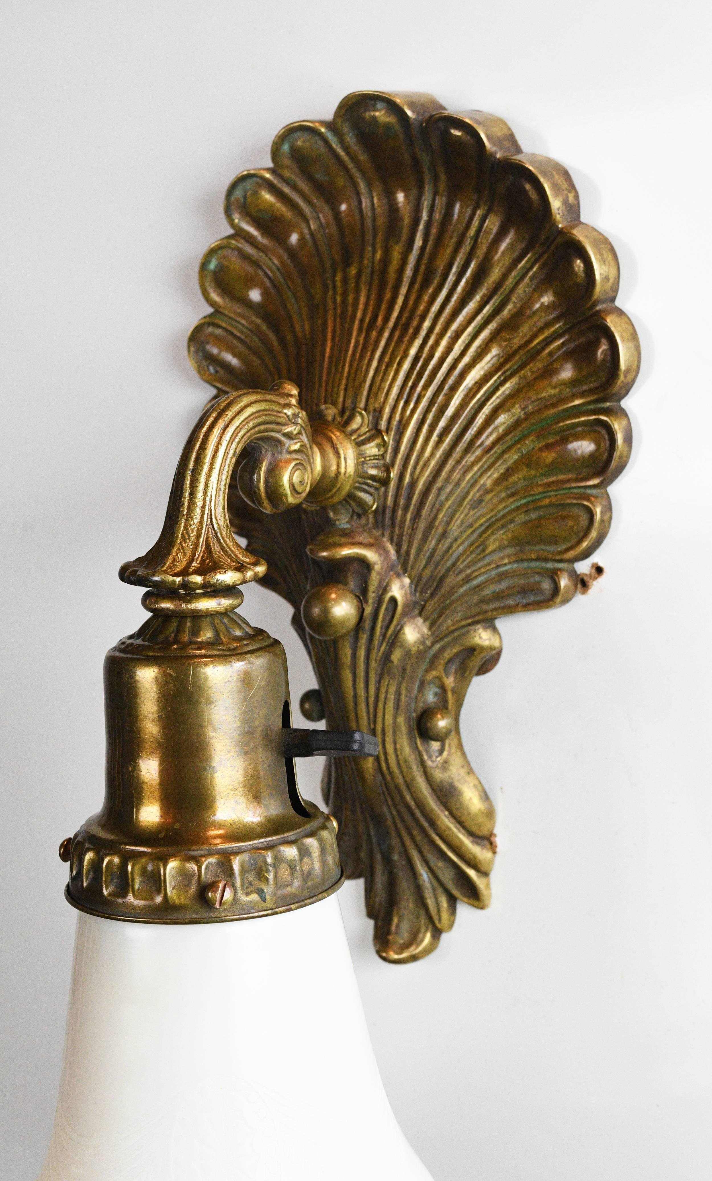 Brass Pullman Train Sconce with Etched Steuben Shade 1