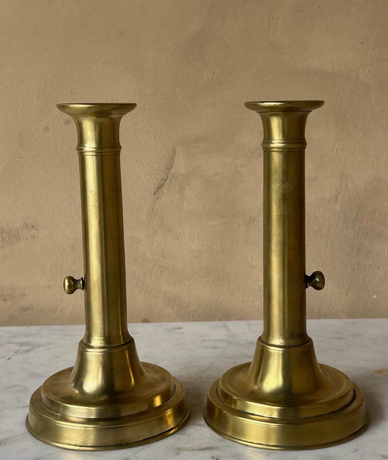 Brass Push Up Candlesticks, French, 19th C. 4