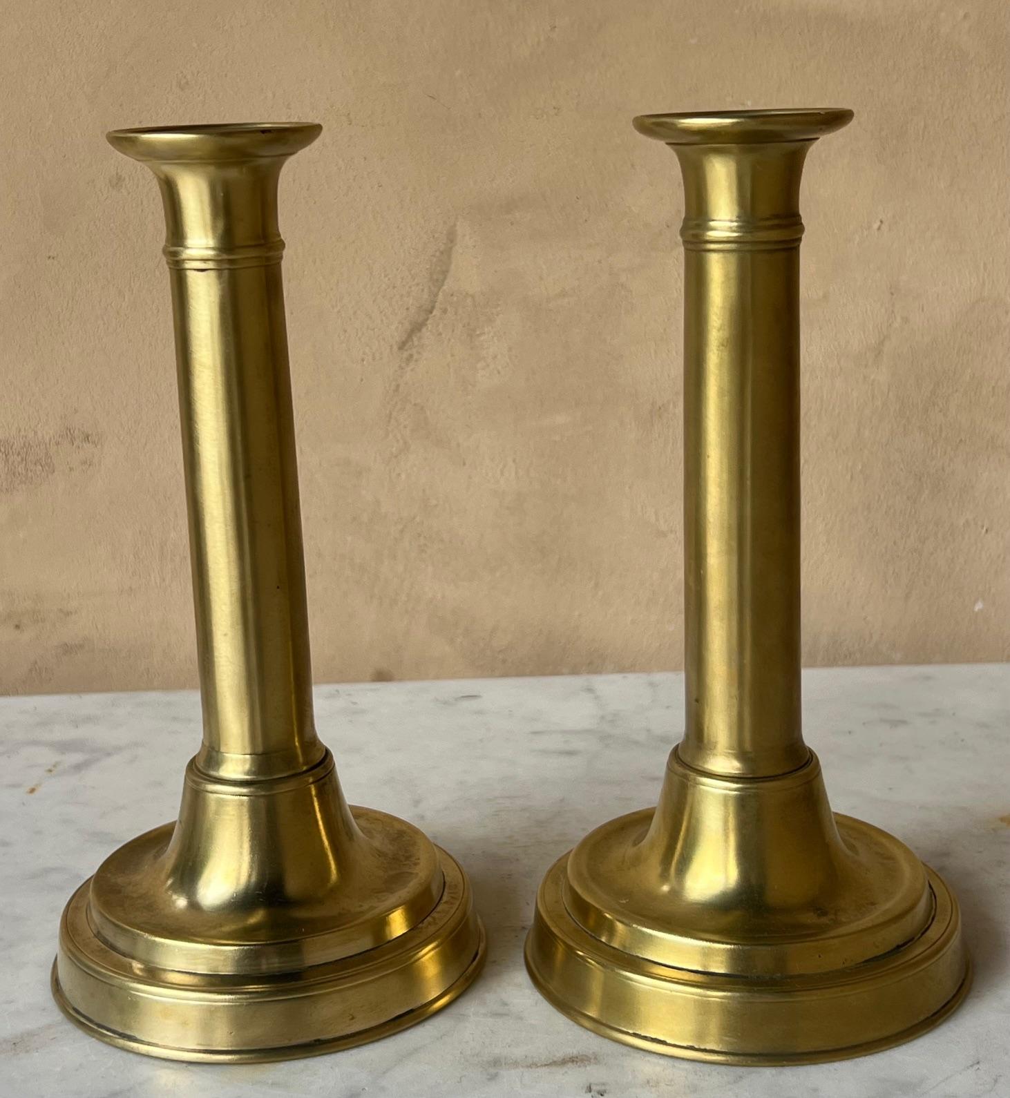 Brass Push Up Candlesticks, French, 19th C. 5